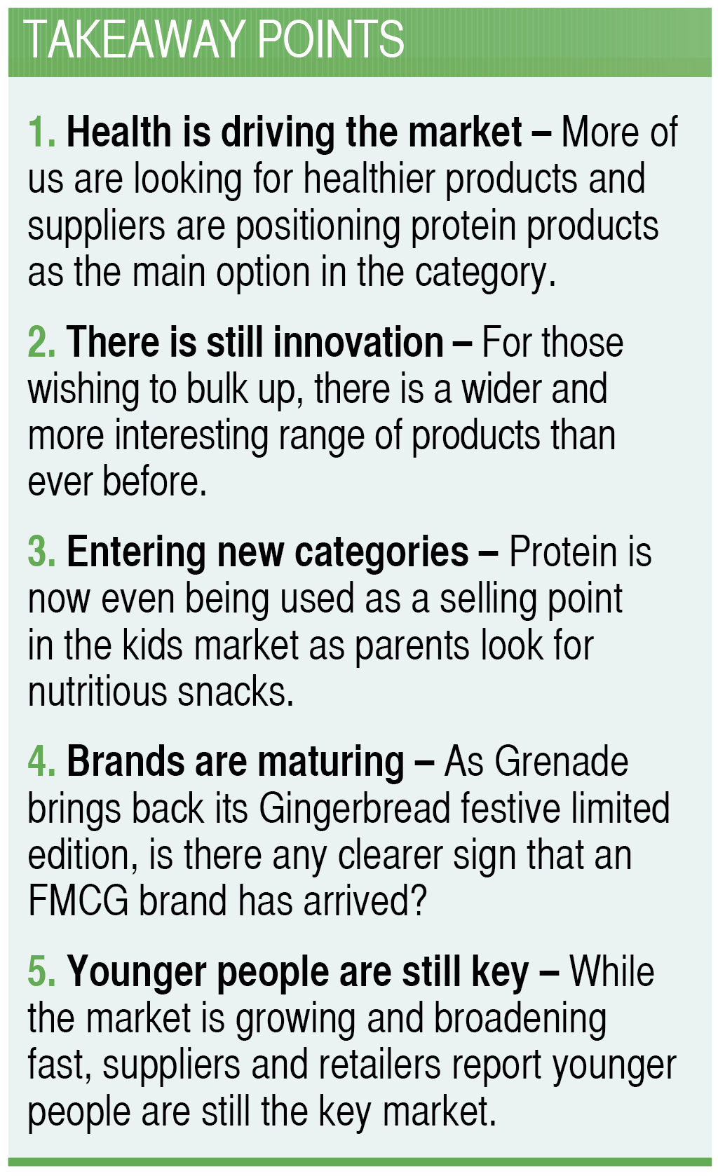 Takeaway points on protein products